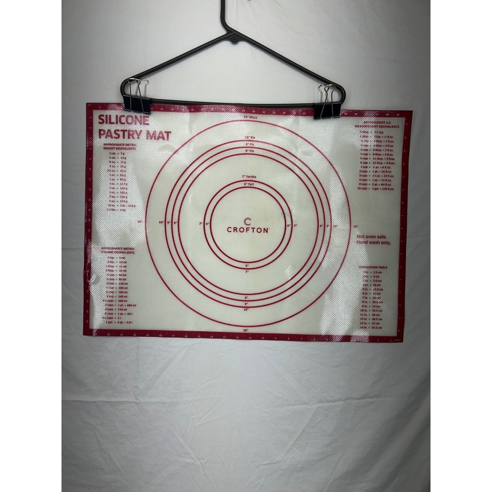 Crofton Silicone Pastry Mat  Red Measurement Guide Conversion Table Nonstick